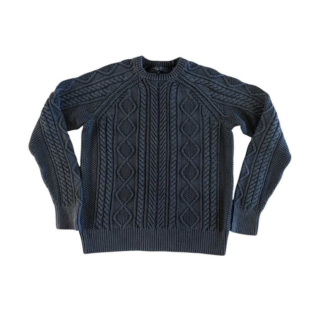 Rag & Bone New York Dexter Aran Cable Knit Crewneck Sweater Gray Men's Medium M‎